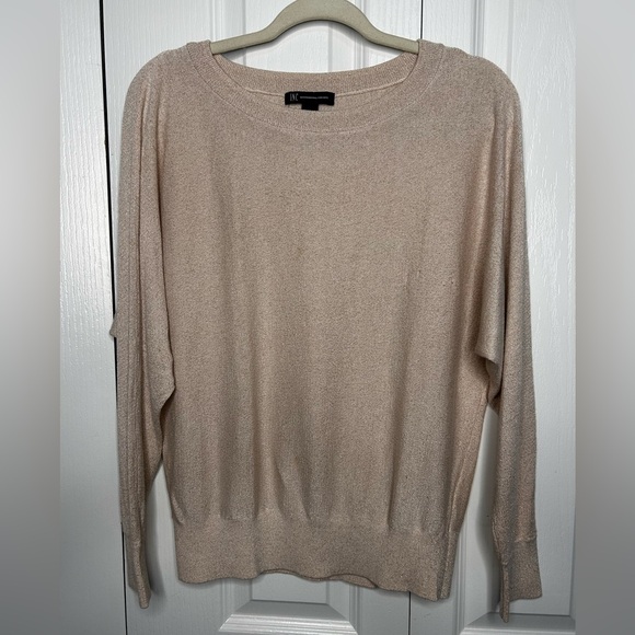 INC International Concepts Women’s Gold Metallic‎ Dolman Sleeves Crew Sweater L - Picture 1 of 6